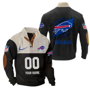 Buffalo Bills Fans Gift Men's Stand Up Collar Base Shirt, All Over Print Base Shirt For Sport Fan, Custom Name NFL143090625115 - Black