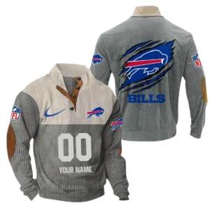 Buffalo Bills Fans Gift Men's Stand Up Collar Base Shirt, All Over Print Base Shirt For Sport Fan, Custom Name NFL143090625115 - Gray