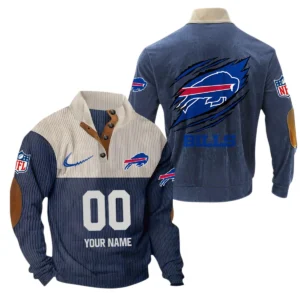 Buffalo Bills Fans Gift Men's Stand Up Collar Base Shirt, All Over Print Base Shirt For Sport Fan, Custom Name NFL143090625115 - Navy Blue