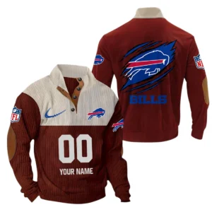 Buffalo Bills Fans Gift Men's Stand Up Collar Base Shirt, All Over Print Base Shirt For Sport Fan, Custom Name NFL143090625115 - Dark Red