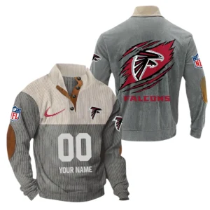 Atlanta Falcons Fans Gift Men's Stand Up Collar Base Shirt, All Over Print Base Shirt For Sport Fan, Custom Name NFL143090625116 - Gray