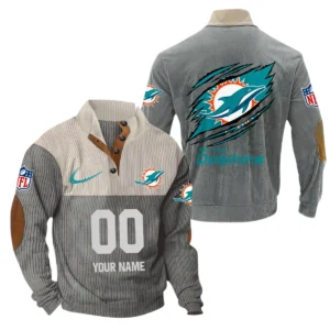 Miami Dolphins Fans Gift Men's Stand Up Collar Base Shirt, All Over Print Base Shirt For Sport Fan, Custom Name NFL143090625118 - Gray