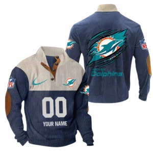 Miami Dolphins Fans Gift Men's Stand Up Collar Base Shirt, All Over Print Base Shirt For Sport Fan, Custom Name NFL143090625118 - Navy Blue