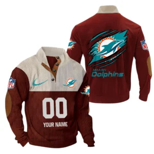 Miami Dolphins Fans Gift Men's Stand Up Collar Base Shirt, All Over Print Base Shirt For Sport Fan, Custom Name NFL143090625118 - Dark Red