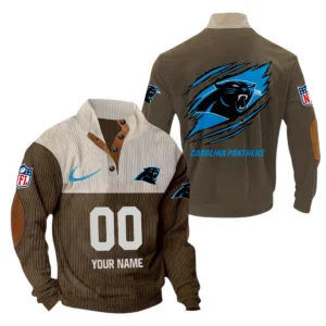 Carolina Panthers Fans Gift Men's Stand Up Collar Base Shirt, All Over Print Base Shirt For Sport Fan, Custom Name NFL143090625119 - Brown