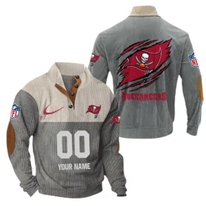 Tampa Bay Buccaneers Fans Gift Men's Stand Up Collar Base Shirt, All Over Print Base Shirt For Sport Fan, Custom Name NFL143090625120 - Gray