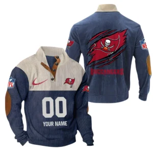 Tampa Bay Buccaneers Fans Gift Men's Stand Up Collar Base Shirt, All Over Print Base Shirt For Sport Fan, Custom Name NFL143090625120 - Navy Blue