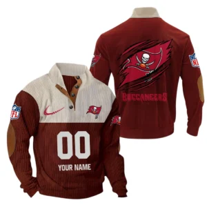 Tampa Bay Buccaneers Fans Gift Men's Stand Up Collar Base Shirt, All Over Print Base Shirt For Sport Fan, Custom Name NFL143090625120 - Dark Red