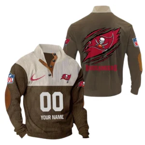 Tampa Bay Buccaneers Fans Gift Men's Stand Up Collar Base Shirt, All Over Print Base Shirt For Sport Fan, Custom Name NFL143090625120 - Brown