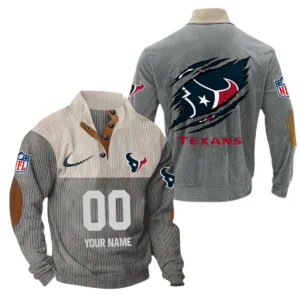 Houston Texans Fans Gift Men's Stand Up Collar Base Shirt, All Over Print Base Shirt For Sport Fan, Custom Name NFL143090625121 - Gray