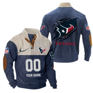 Houston Texans Fans Gift Men's Stand Up Collar Base Shirt, All Over Print Base Shirt For Sport Fan, Custom Name NFL143090625121 - Navy Blue