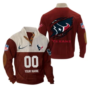 Houston Texans Fans Gift Men's Stand Up Collar Base Shirt, All Over Print Base Shirt For Sport Fan, Custom Name NFL143090625121 - Dark Red