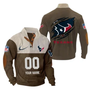 Houston Texans Fans Gift Men's Stand Up Collar Base Shirt, All Over Print Base Shirt For Sport Fan, Custom Name NFL143090625121 - Brown