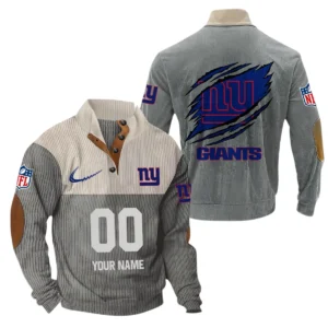 New York Giants Fans Gift Men's Stand Up Collar Base Shirt, All Over Print Base Shirt For Sport Fan, Custom Name NFL143090625122 - Gray