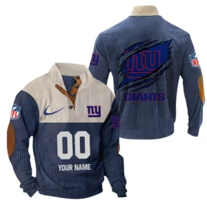 New York Giants Fans Gift Men's Stand Up Collar Base Shirt, All Over Print Base Shirt For Sport Fan, Custom Name NFL143090625122 - Navy Blue