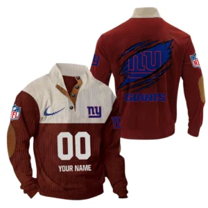 New York Giants Fans Gift Men's Stand Up Collar Base Shirt, All Over Print Base Shirt For Sport Fan, Custom Name NFL143090625122 - Dark Red