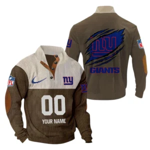 New York Giants Fans Gift Men's Stand Up Collar Base Shirt, All Over Print Base Shirt For Sport Fan, Custom Name NFL143090625122 - Brown