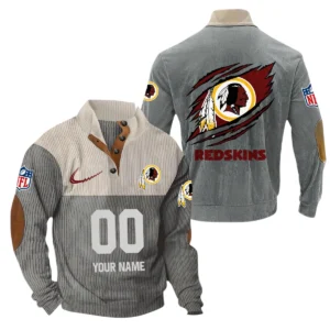 Washington Redskin Fans Gift Men's Stand Up Collar Base Shirt, All Over Print Base Shirt For Sport Fan, Custom Name NFL143090625123 - Gray