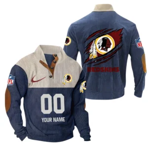 Washington Redskin Fans Gift Men's Stand Up Collar Base Shirt, All Over Print Base Shirt For Sport Fan, Custom Name NFL143090625123 - Navy Blue