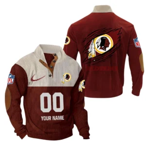 Washington Redskin Fans Gift Men's Stand Up Collar Base Shirt, All Over Print Base Shirt For Sport Fan, Custom Name NFL143090625123 - Dark Red