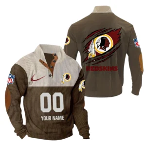 Washington Redskin Fans Gift Men's Stand Up Collar Base Shirt, All Over Print Base Shirt For Sport Fan, Custom Name NFL143090625123 - Brown