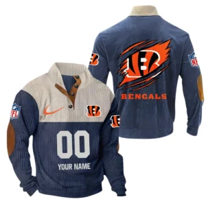 Cincinnati Bengals Fans Gift Men's Stand Up Collar Base Shirt, All Over Print Base Shirt For Sport Fan, Custom Name NFL143090625125 - Navy Blue