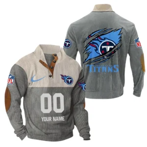 Tennessee Titans Fans Gift Men's Stand Up Collar Base Shirt, All Over Print Base Shirt For Sport Fan, Custom Name NFL143090625126 - Gray