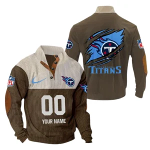 Tennessee Titans Fans Gift Men's Stand Up Collar Base Shirt, All Over Print Base Shirt For Sport Fan, Custom Name NFL143090625126 - Brown