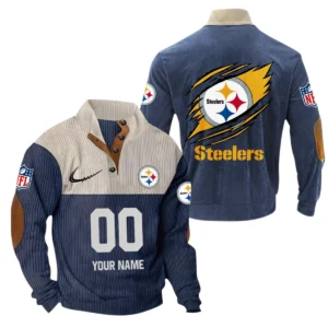 Pittsburgh Steelers Fans Gift Men's Stand Up Collar Base Shirt, All Over Print Base Shirt For Sport Fan, Custom Name NFL143090625127 - Navy Blue