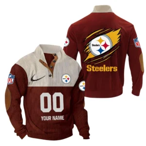Pittsburgh Steelers Fans Gift Men's Stand Up Collar Base Shirt, All Over Print Base Shirt For Sport Fan, Custom Name NFL143090625127 - Dark Red