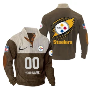 Pittsburgh Steelers Fans Gift Men's Stand Up Collar Base Shirt, All Over Print Base Shirt For Sport Fan, Custom Name NFL143090625127 - Brown