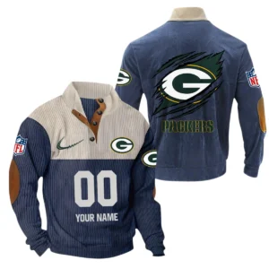 Green Bay Packers Fans Gift Men's Stand Up Collar Base Shirt, All Over Print Base Shirt For Sport Fan, Custom Name NFL143090625128 - Navy Blue