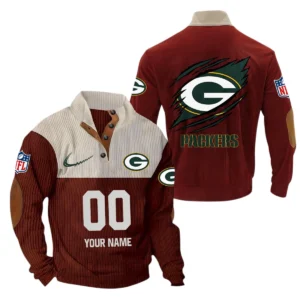 Green Bay Packers Fans Gift Men's Stand Up Collar Base Shirt, All Over Print Base Shirt For Sport Fan, Custom Name NFL143090625128 - Dark Red