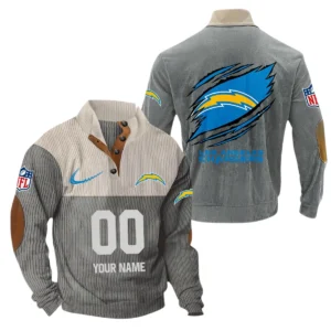 Los Angeles Chargers Fans Gift Men's Stand Up Collar Base Shirt, All Over Print Base Shirt For Sport Fan, Custom Name NFL143090625130 - Gray