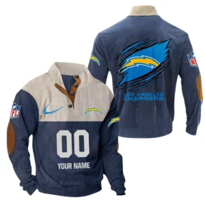 Los Angeles Chargers Fans Gift Men's Stand Up Collar Base Shirt, All Over Print Base Shirt For Sport Fan, Custom Name NFL143090625130 - Navy Blue