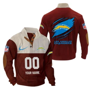 Los Angeles Chargers Fans Gift Men's Stand Up Collar Base Shirt, All Over Print Base Shirt For Sport Fan, Custom Name NFL143090625130 - Dark Red
