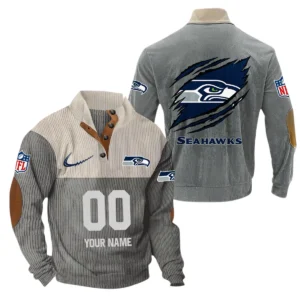 Seattle Seahawks Fans Gift Men's Stand Up Collar Base Shirt, All Over Print Base Shirt For Sport Fan, Custom Name NFL143090625131 - Gray