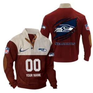 Seattle Seahawks Fans Gift Men's Stand Up Collar Base Shirt, All Over Print Base Shirt For Sport Fan, Custom Name NFL143090625131 - Dark Red
