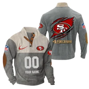 San Francisco 49ers Fans Gift Men's Stand Up Collar Base Shirt, All Over Print Base Shirt For Sport Fan, Custom Name NFL143090625132 - Gray