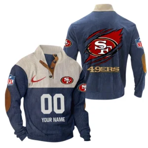 San Francisco 49ers Fans Gift Men's Stand Up Collar Base Shirt, All Over Print Base Shirt For Sport Fan, Custom Name NFL143090625132 - Navy Blue