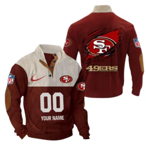 San Francisco 49ers Fans Gift Men's Stand Up Collar Base Shirt, All Over Print Base Shirt For Sport Fan, Custom Name NFL143090625132 - Dark Red