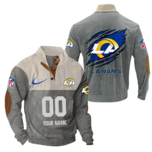 Los Angeles Rams Fans Gift Men's Stand Up Collar Base Shirt, All Over Print Base Shirt For Sport Fan, Custom Name NFL143090625133 - Gray