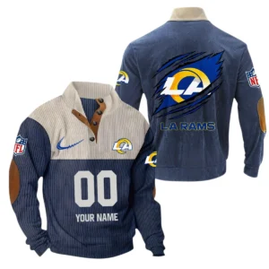 Los Angeles Rams Fans Gift Men's Stand Up Collar Base Shirt, All Over Print Base Shirt For Sport Fan, Custom Name NFL143090625133 - Navy Blue