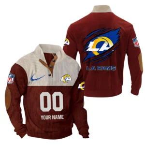 Los Angeles Rams Fans Gift Men's Stand Up Collar Base Shirt, All Over Print Base Shirt For Sport Fan, Custom Name NFL143090625133 - Dark Red