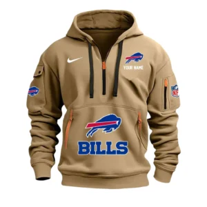 Buffalo Bills Fans Gift Hoodie Half Zipper, All Over Print Hoodie Half Zipper For Sport Fan,Custom Name NFL148090825101 - Khaki