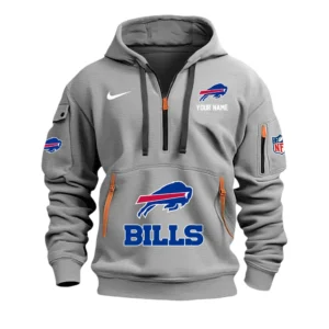 Buffalo Bills Fans Gift Hoodie Half Zipper, All Over Print Hoodie Half Zipper For Sport Fan,Custom Name NFL148090825101 - Grey