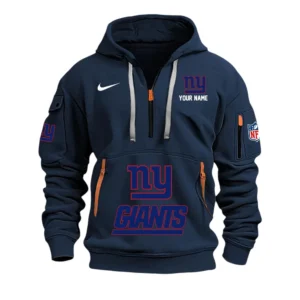 New York Giants Fans Gift Hoodie Half Zipper, All Over Print Hoodie Half Zipper For Sport Fan,Custom Name NFL148090825102 - Navy Blue