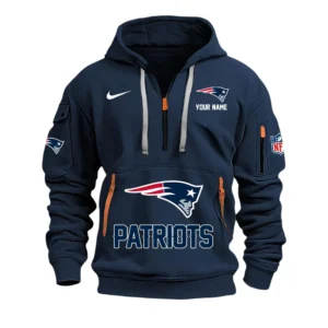 New England Patriots Fans Gift Hoodie Half Zipper, All Over Print Hoodie Half Zipper For Sport Fan,Custom Name NFL148090825103 - Navy Blue