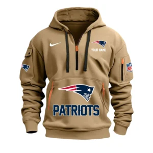 New England Patriots Fans Gift Hoodie Half Zipper, All Over Print Hoodie Half Zipper For Sport Fan,Custom Name NFL148090825103 - Khaki
