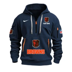 Cleveland Browns Fans Gift Hoodie Half Zipper, All Over Print Hoodie Half Zipper For Sport Fan,Custom Name NFL148090825104 - Navy Blue